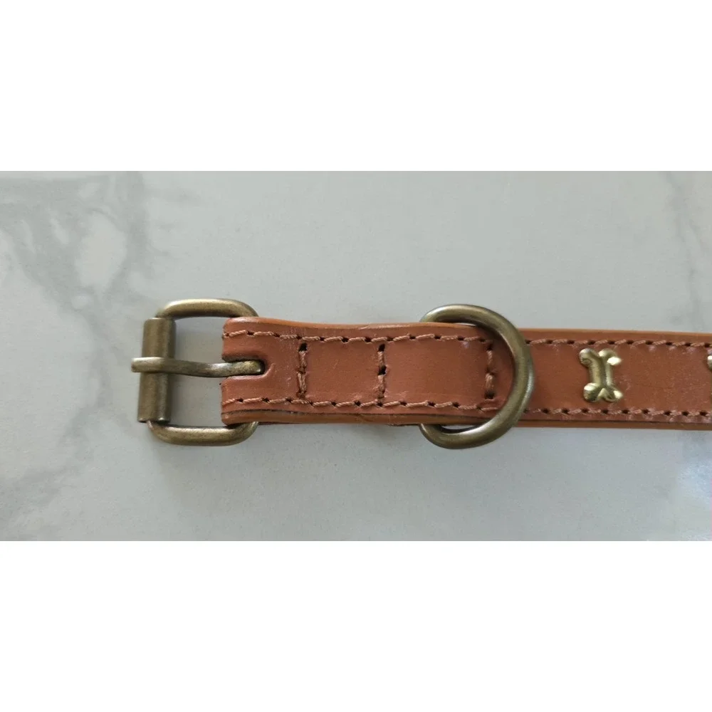 Dog Puppy Lux Gold Metal Bone Collar‎ Brown 14.5 In New Without Tag